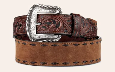 Nocona Men's Leather Coffee Roughout Western Belt In Brown