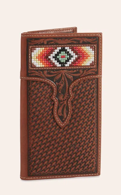 Nocona Men's Tan Basket We've With Aztec Diamond Beaded Inlay Rodeo Wallet In Brown