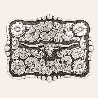 Nocona Silver & Black  Rectangle Longhorn Belt Buckle In Multi
