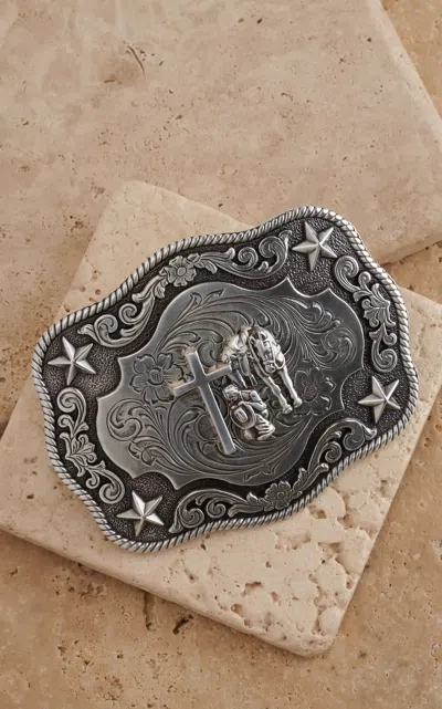 Nocona Silver Praying Cowboy Rectangle Belt Buckle In Transparent