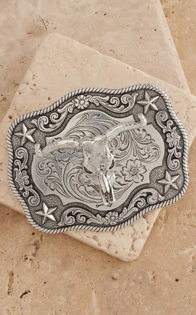 Nocona Silver Steerhead With Stars Western Rectangle Belt Buckle In Multi