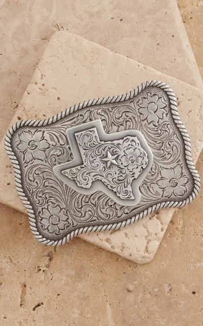 Nocona Silver Texas Scalloped Rectangle Belt Buckle In Metallic