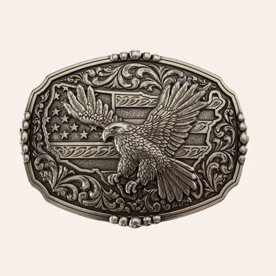 Nocona Silver Usa Flag Eagle Rectangle Buckle In Black