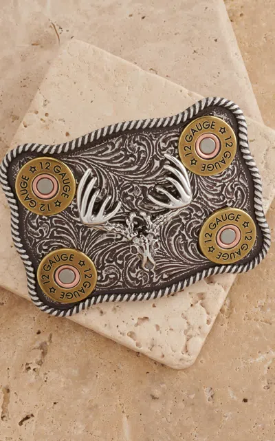 Nocona Silver Whitetail Buck Skull With Shotgun Shells Rectangular Belt Buckle In Multi