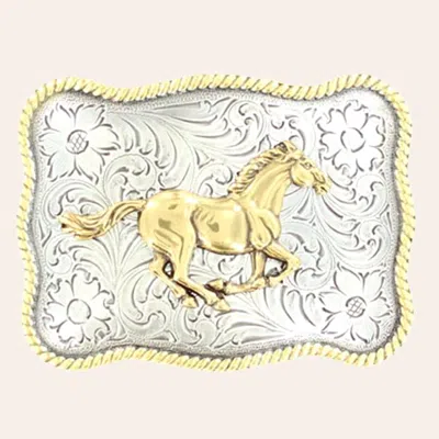 Nocona Silver With Gold  Running Horse Scallop Buckle In Multi