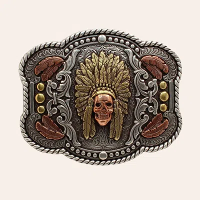 Nocona Silver With Two-tone Skull Chief Scallop Buckle In Multi