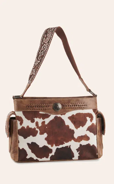 Nocona Tan & Soft Cow Print Leather With Paisley Embroidery Over The Shoulder Bag In Brown