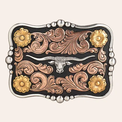 Nocona Three Tone Rectangle Longhorn Belt Buckle | Cavender's In Black