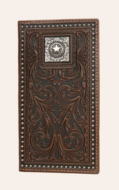 Nocona Tooled Leather With Studs And Conch Rodeo Wallet In Multi