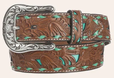 Nocona Women's Brown Embossed With Turquoise Inlay Belt