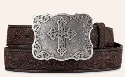 Nocona Women's Brown Tooled Floral And Cross Fashion Western Belt