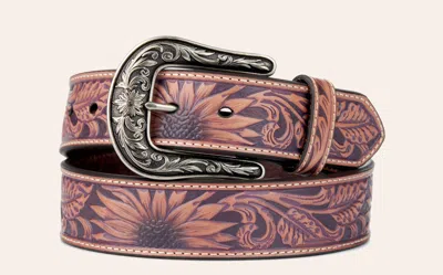 Nocona Women's Shades Of Coffee Sunflower Tooled Leather Western Belt In Brown