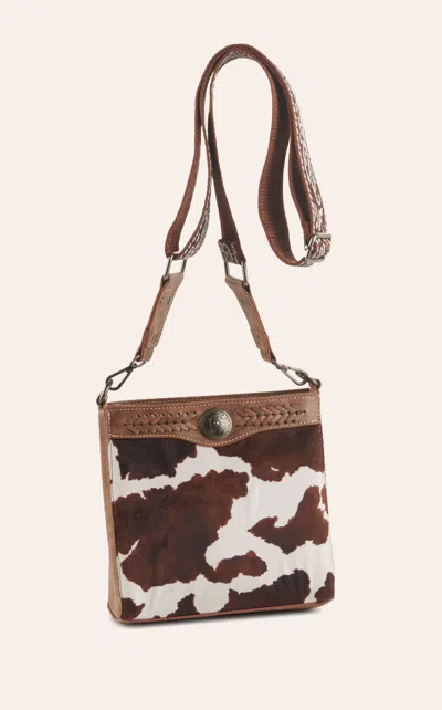 Nocona Women's Tan & Soft Cow Print Leather With Embroidery Strap Conceal Carry Bag In Brown