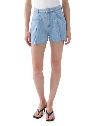 Nocturne 22 Women's Dart Crystal Trim Denim Shorts In Light Blue
