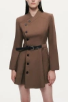 Nocturne Asymmetric Belted Mini Shirt Dress In Brown
