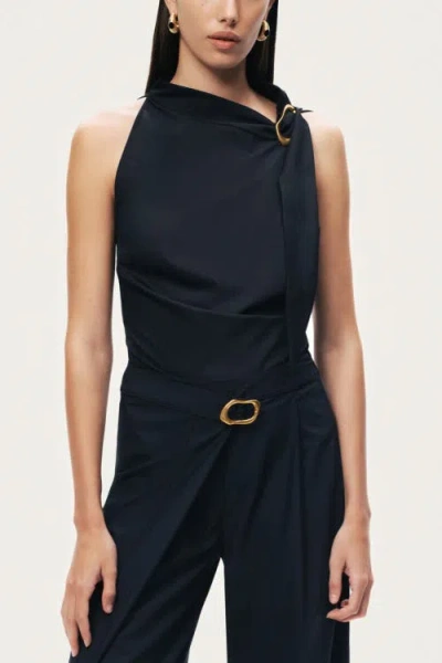 Nocturne Asymmetric Buckle-detail Blouse In Black