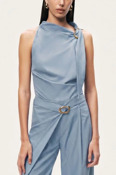 Nocturne Asymmetric Buckle-detail Blouse In Blue