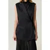 Nocturne Asymmetric Buttoned Longline Vest In Black
