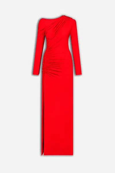 Nocturne Asymmetric Draped Maxi Dress In Red