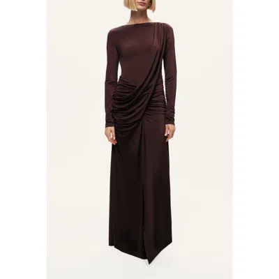 Nocturne Asymmetric Draped Open-back Dress In Brown