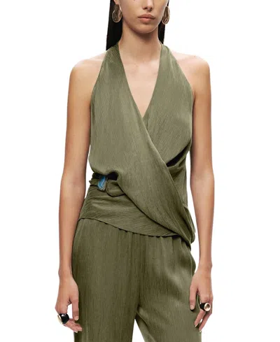 Nocturne Asymmetric Halter Wrap Top In Green