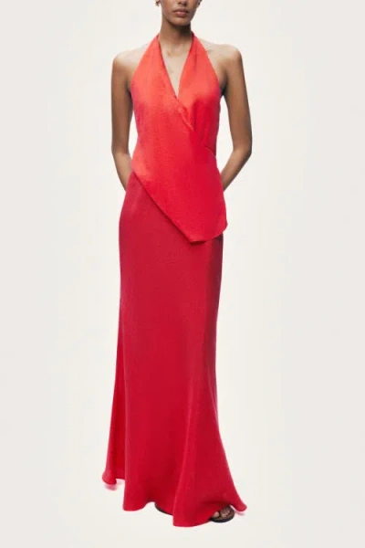 Nocturne Asymmetric Open-back Halter Maxi Dress In Red