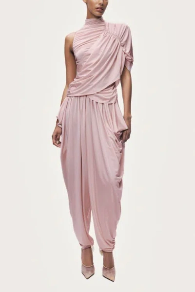 Nocturne Asymmetric Sleeve Draped Blouse In Pink