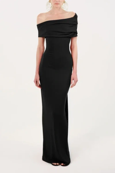 Nocturne Asymmetric Strapless Maxi Dress In Black