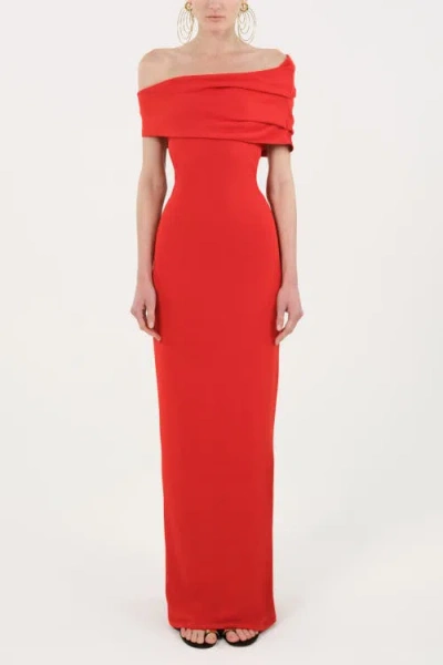 Nocturne Asymmetric Strapless Maxi Dress In Red