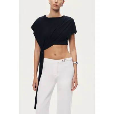 Nocturne Asymmetric Tie-front Crop Top In Black