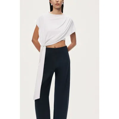 Nocturne Asymmetric Tie-front Crop Top In White