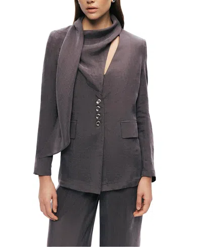 Nocturne Asymmetrical Draped Tailored Jacket In Gray