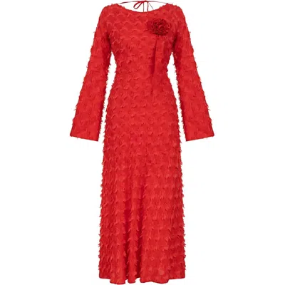Nocturne Backless Long Sleeve Maxi Dress In Red