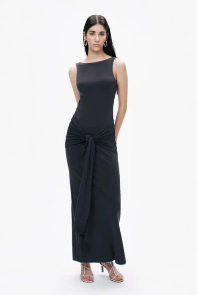 Nocturne Backless Maxi Dress In Anthracite