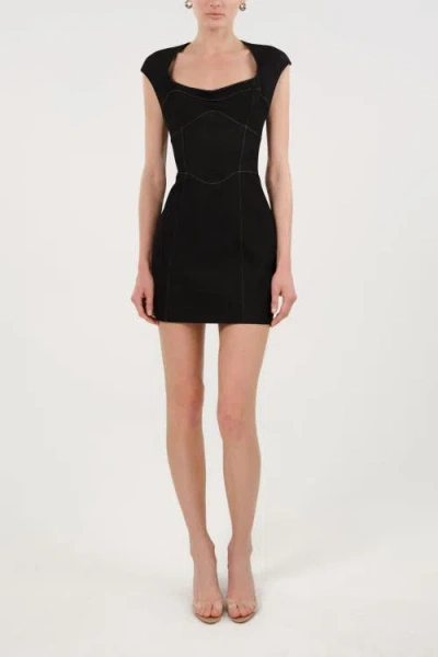 Nocturne Backless Mini Denim Dress With Built-in Cup Detail In Black