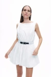 Shop Nocturne Balloon Skirt Mini Dress In Open White