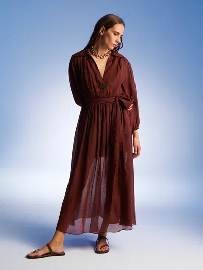 Nocturne Balloon Sleeves Dress In Burgundy