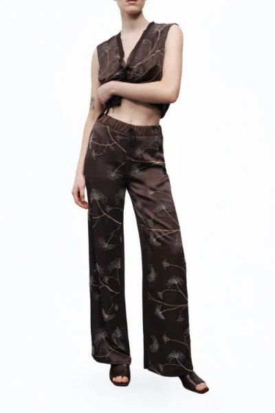 Nocturne Beaded Embroidered Pants In Brown