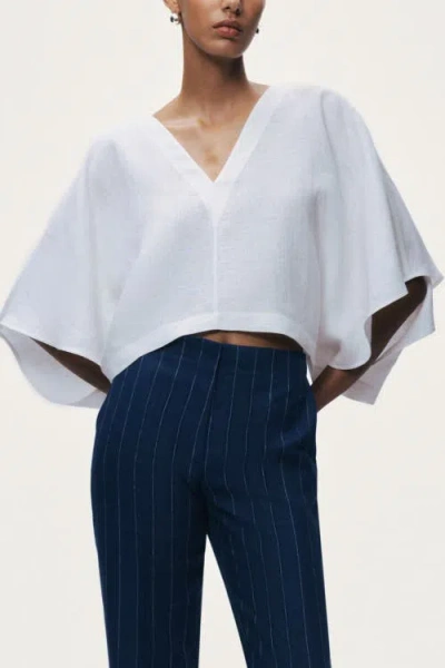 Nocturne Belt Detail V-neck Blouse In White