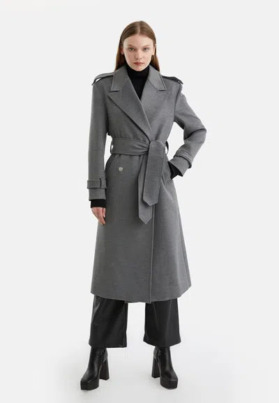 Nocturne Belted Coat In Grey