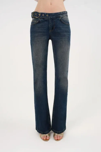 Nocturne Belted Denim Flare Trousers In Purple