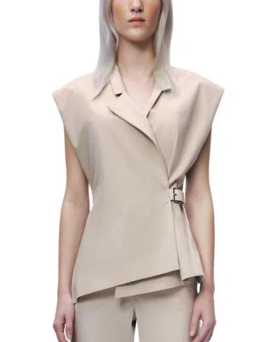 Nocturne Belted Double Breasted Vest In Neutral