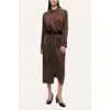 Nocturne Belted Draped Shirt-collar Maxi Dress In Brown