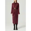Nocturne Belted Draped Shirt-collar Maxi Dress In Burgundy