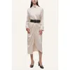 Nocturne Belted Draped Shirt-collar Maxi Dress In White