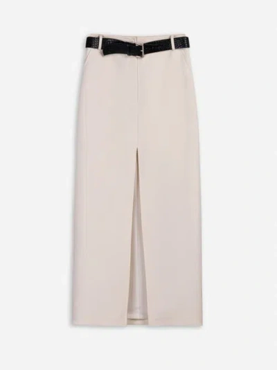 Nocturne Belted Front Slit Maxi Skirt In Neutral
