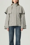 Nocturne Belted Glen Check Cape Trench In Gray