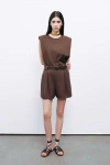 Nocturne Belted Linen Mini Shorts In Dark Brown
