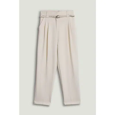 Nocturne Belted Pleat Front Tapered Trousers In White