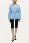 Nocturne Belted V-neck Poplin Shirt In Blue